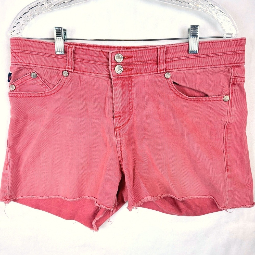 Rock & Republic 10 Bonnaroo Coral Pink Mid Rise Cutoff Denim Shorts Raw Hem